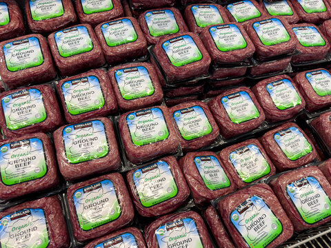 Organic ground beef 85 percent lean in vacuum sealed packages