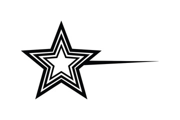 Fototapeta premium Abstract black and white illustration of a star with a shooting tail, minimalist design, isolated on white background.