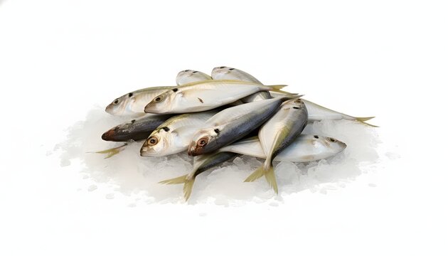 a batch of fresh yellowstripe scad or selaroides leptolepis, in indonesian called "ikan kembung" isolated on white background