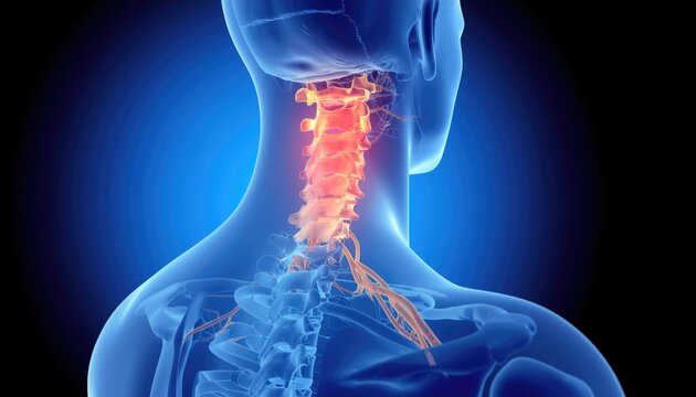 Human Neck Anatomy with Spinal Cord and Nerves Visualization
