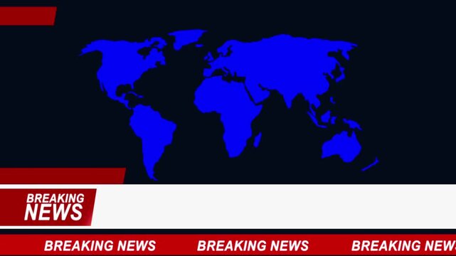 Breaking News - Lower third live breaking news background world map screen and seamless looping ticker chroma key use, ideal for broadcast overlays, live news, TV programs. Live broadcast tv overlay.