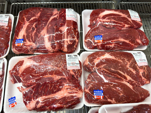 Trays of USDA Choice grade beef chuck pot roast boneless