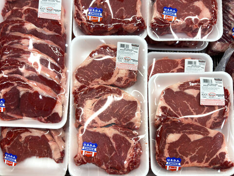 Packs of Kirkland Signature USDA Choice Beef Ribeye Steaks