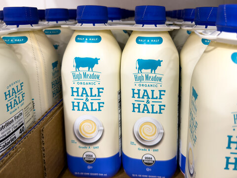 High Meadow Organic Half and Half Grade A UHT milk cartons