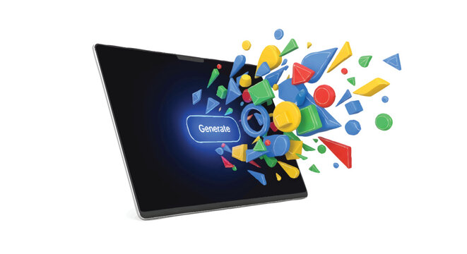 Samsung screen with colorful geometric shapes exploding out