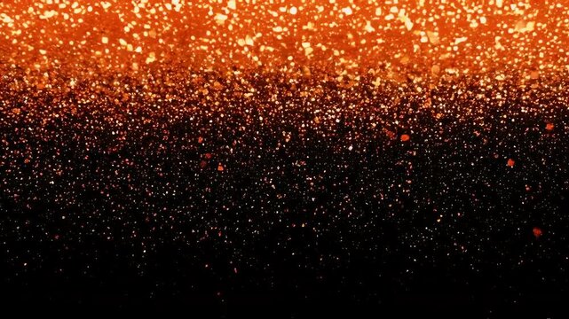 Golden and Bronze Glitter Particles Falling Against Black Background, Abstract Shimmering Dust for Luxury Celebration and Festive Motion Graphics
