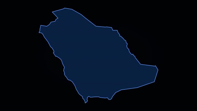 Saudi Arabia Map with Glowing Blue Neon Borders and Subtle Inner Glow on Black
