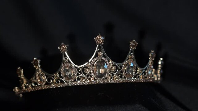 Golden Crown with Citrine Gemstones on Black Background. Luxury Royal Concept. Elegant golden crown decorated with warm citrine-colored gemstones on a deep black background. 