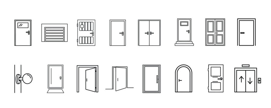 CAD Door Set, Architectural Door Symbols, AutoCAD Door Plan and Elevation Vector Collection