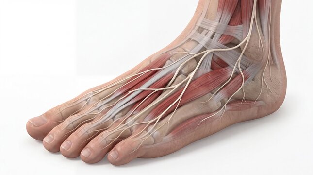 Feet close-up showing nerve distribution and fine branching