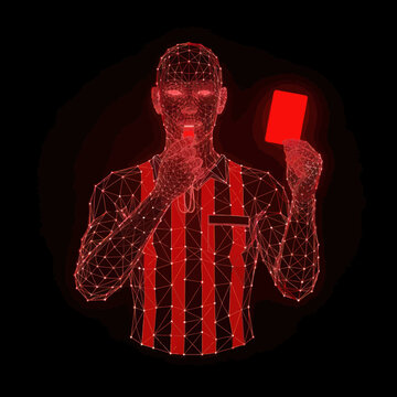 Referee holding red card closeup.