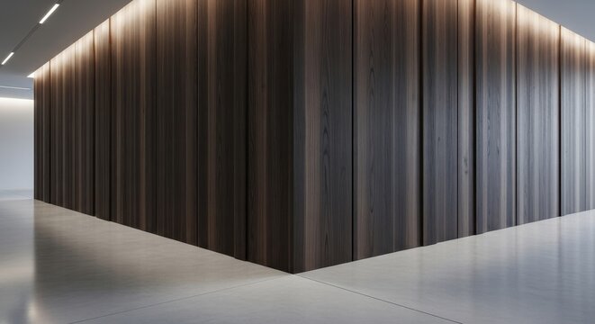 Dark Wood Paneling Meets Polished Concrete Floor in Modern Interior Design