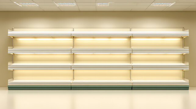 Empty retail display shelves in a commercial space inviting creativity and innovation in merchandising strategies.