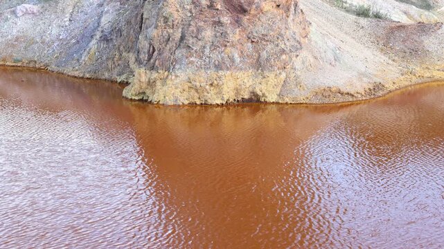 Acidic red water flowing from Lousal Mine in Portugal