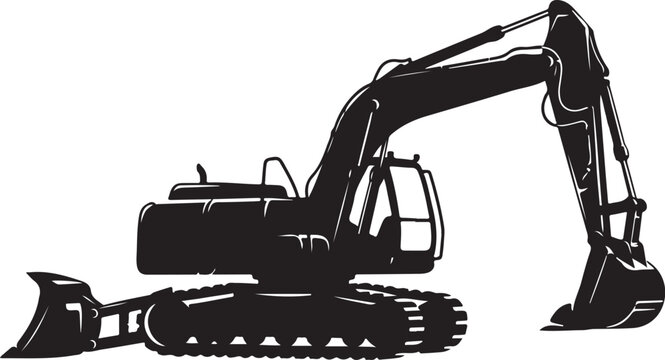 Black Excavator Machine Silhouette with White Background Illustration