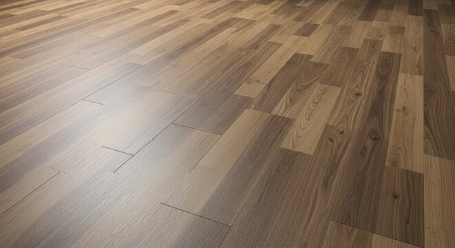 Clean modern textured laminate flooring planks installed in a residential space, showing the realistic wood grain finish and durable surface, decoration, hard, brown