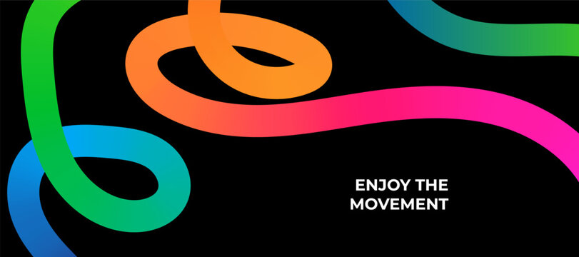 Abstract Color Lines Gradient on a Black Background. Vector Curved Shapes Graphic Elements for Pattern Design and Posters.