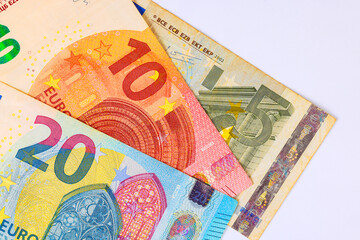 Obraz premium Large range of euro banknotes, currency, European money bills are available for use in business transactions