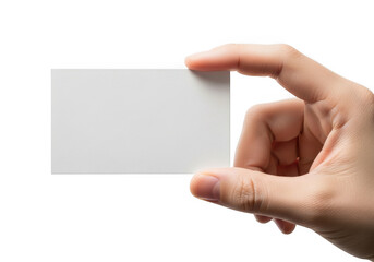 Obraz premium A hand holding a blank white card or business card isolated on transparent background
