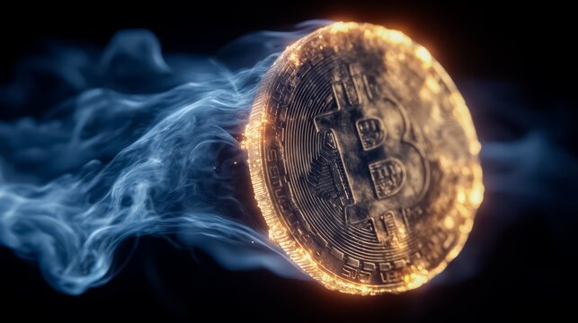 Coin with the letter B on it is being shot out of a blue smoke. The coin is surrounded by a blue smoke and is glowing