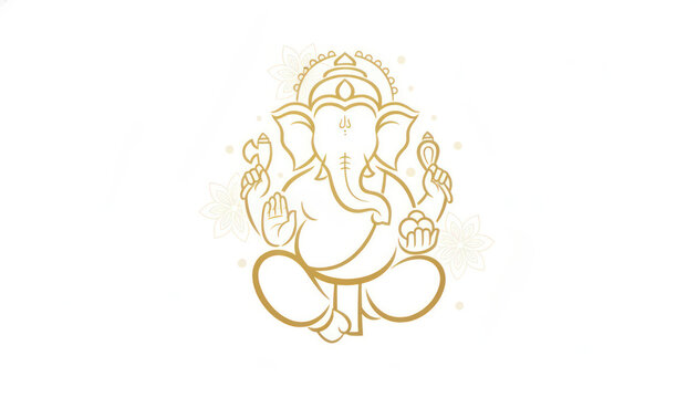 Minimalist Lord Ganesha line art illustration, golden outline of Ganpati on white background, Hindu god symbol, elegant spiritual design for festival, tattoo, logo, Diwali and Ganesh Chaturthi