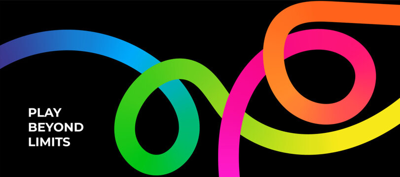 Abstract Color Lines on a Black Background. Pattern with Gradient Shapes. Wavy Rainbow Colored Ribbons