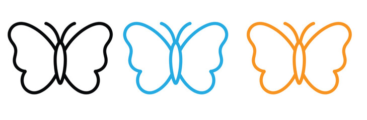Colorful butterfly icons in black blue and orange on white background © MdSomun