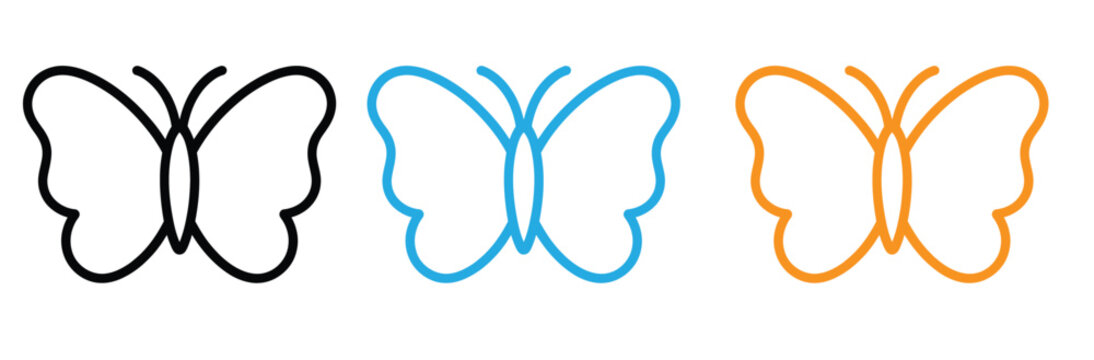 Colorful butterfly icons in black blue and orange on white background