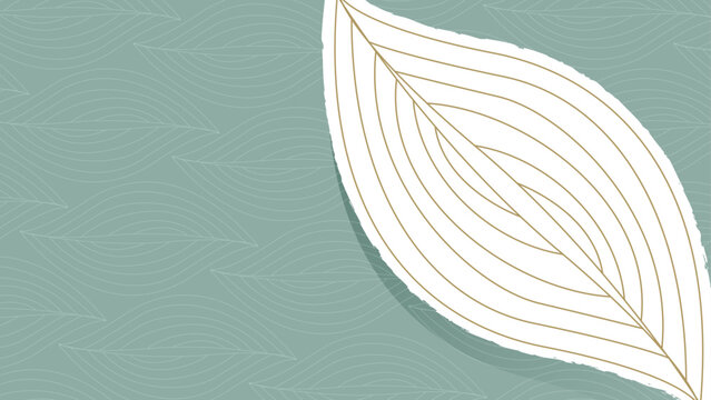 Golden line art palm leaves pattern on light cream background. Simple elegant botanical design for decor surface or wallpaper. Natural abstract motif