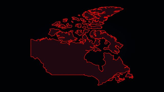 Canada Map Outline with Glowing Red Neon Borders on Black Background
