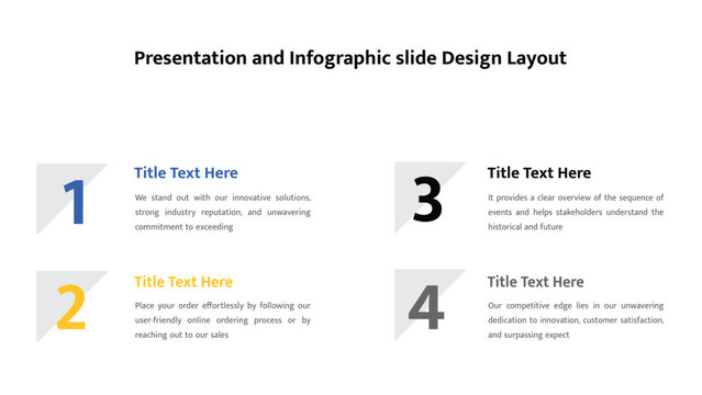 Simple presentation slide displaying four numbered sections for outlining sequential steps or key features