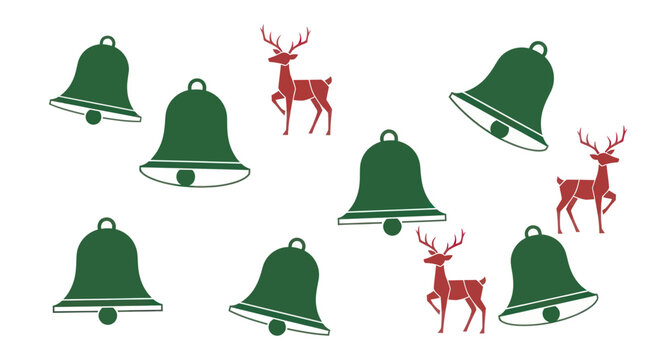 Green Christmas bells and reindeer icons.