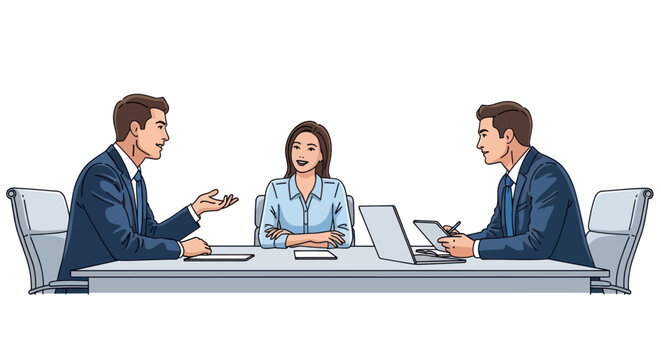 Business people sitting at meeting table.