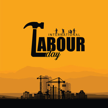 Happy labor day celebration with tools and hard hat honoring workers everywhere on may 1st