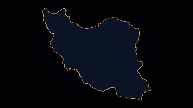 Iran Map with Glowing Yellow Neon Borders and Subtle Inner Glow on Black
