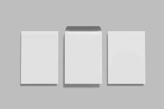 Realistic blank white letter paper C4 envelope front view. A4 C4, A5 C5, A3 C3 template on gray background