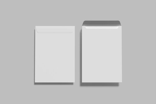 Realistic blank white letter paper C4 envelope front view. A4 C4, A5 C5, A3 C3 template on gray background