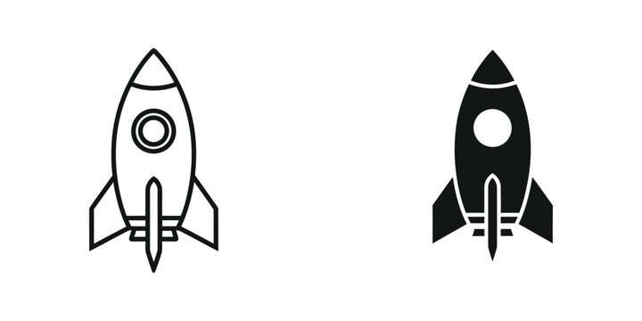Contrasting styles of a rocket ship depicted in minimalist line art and solid silhouette