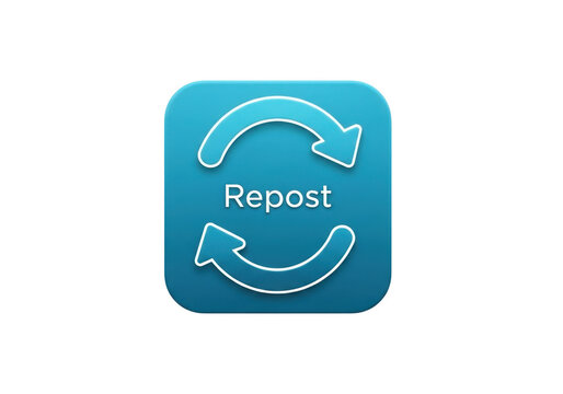 A blue repost button with two white arrows