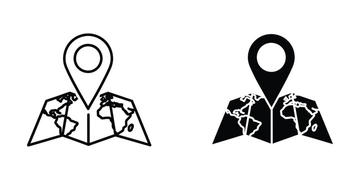 Contrasting map pins on opened world maps with different color schemes