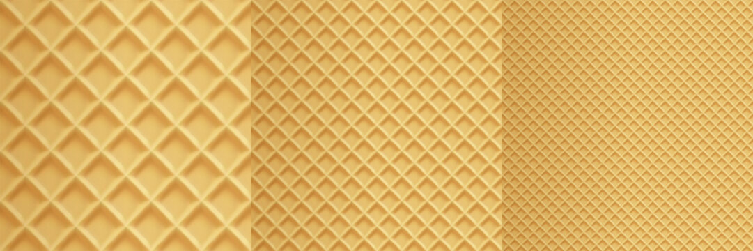 Waffle texture background, wafer diagonal pattern, milk chocolate cookie. Biscuit lattice for ice cream cone, vector summer, square stroopwafel waffel. Seamless bakery 3d caramel backdrop, cake baked