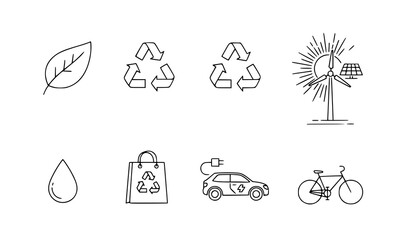 Obraz premium A set of eco-friendly icons representing sustainable living and environmental conservation