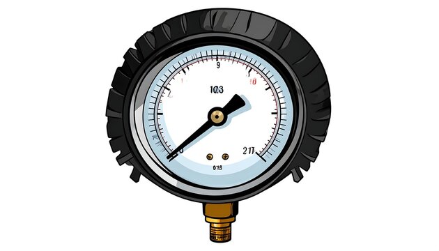 Round pressure gauge with a black case, white dial, and brass connector on a plain white background