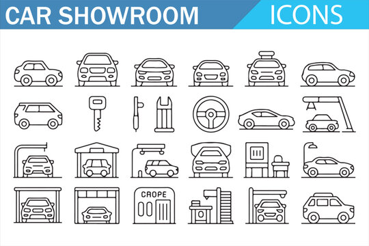 Car dealership icons pack thin line vector collection for transport and repair services