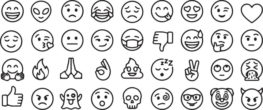 32 premium bold line emoji and emoticon set for social media and mobile app ui design