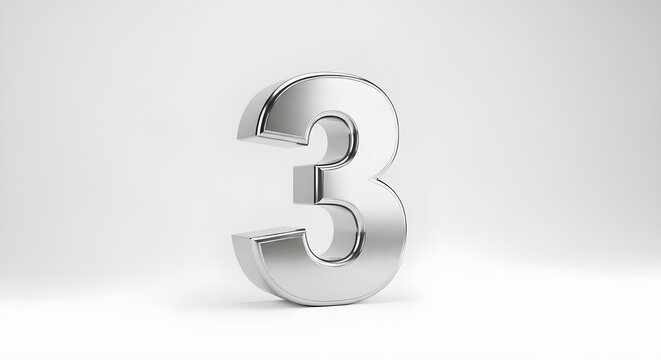 silver 3d numeral three minimal background, futuristic metallic number three illustration, chrome number 3 glossy modern design