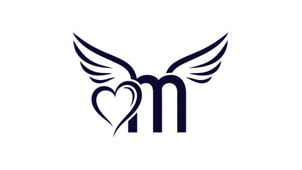 Fototapeta premium Winged Heart Letter M Logo.