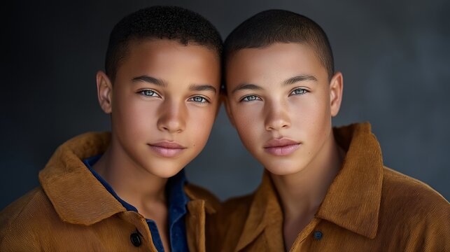 Interracial twins displaying strikingly different phenotypes while sharing identical mannerisms and expressions, genetic diversity within single family challenging superficial categorization,