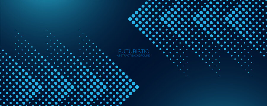 Abstract arrow glowing dot lines on blue background. Modern shiny blue geometric lines design. Futuristic technology concept.