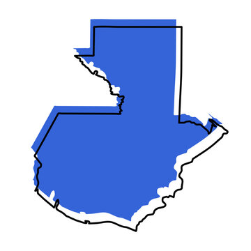 Guatemala map from black contour curves lines with a blue shifted silhouette on white background